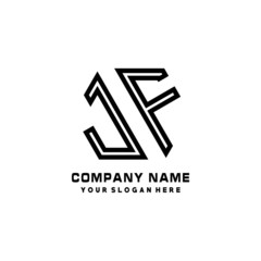 JF initial letters, hexagon logo minimalist art lines, black color