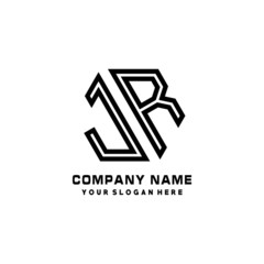 JR initial letters, hexagon logo minimalist art lines, black color