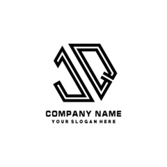 JQ initial letters, hexagon logo minimalist art lines, black color