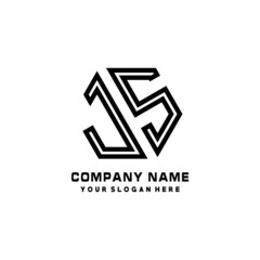 JS initial letters, hexagon logo minimalist art lines, black color