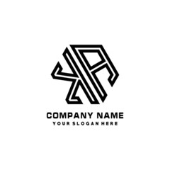 KA initial letters, hexagon logo minimalist art lines, black color