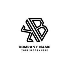 KB initial letters, hexagon logo minimalist art lines, black color