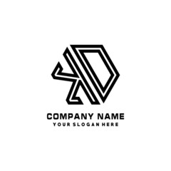 Fototapeta premium KO initial letters, hexagon logo minimalist art lines, black color