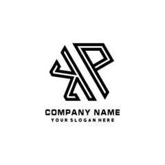 KP initial letters, hexagon logo minimalist art lines, black color