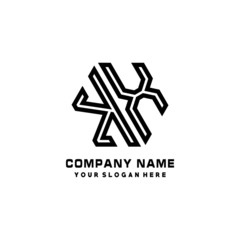 KX initial letters, hexagon logo minimalist art lines, black color