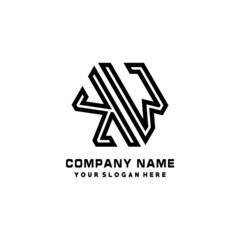 KW initial letters, hexagon logo minimalist art lines, black color