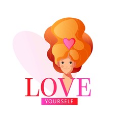 Love yourself type. Beautiful girl, queen or princess. Self-care. Golden crown. Design print for t-shirt, pin label, badges, sticker, greeting card, banner. Vector illustration