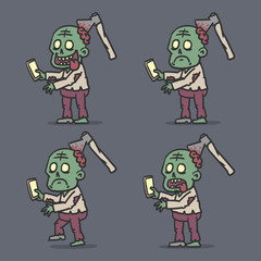 Zombie holds phone. Character set