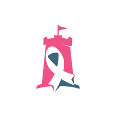 Pink ribbon and castle vector logo design. Breast cancer awareness symbol. October is month of Breast Cancer Awareness in the world.
