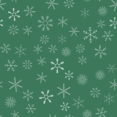 Snowflakes in different shapes and forms. Merry Christmas and New Year seamless vector pattern. Colorful background for Xmas.