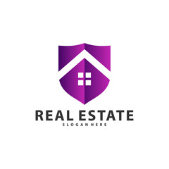 Fototapeta premium Shield with Building Idea logo template, Modern City with Shield logo designs concept, Real Estate logo Vector Illustration