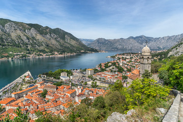 Fototapeta premium Looking across Kotor Bay from the Fortress in Kotor Montenegro