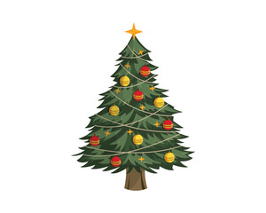 Detailed and Realistic Christmas Tree with Decoration Illustration