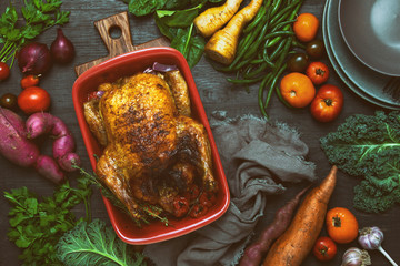 Chicken roasted with various season vegetables