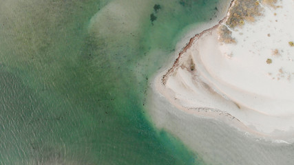 Fototapeta na wymiar Aerial view of water surface by drone. Top view of beautiful beach and sea. Amazing natural background.