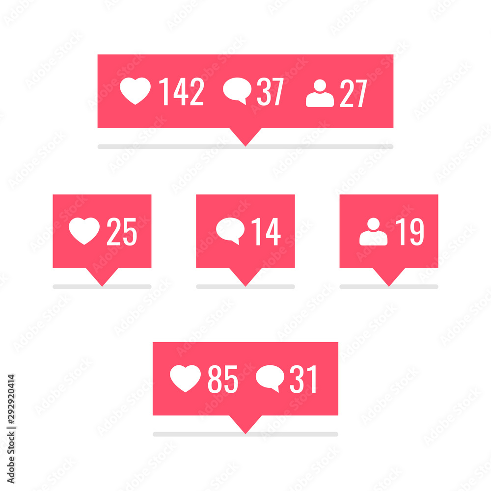 Poster set of templates of counter with info for social networking isolated on white background. vector ill