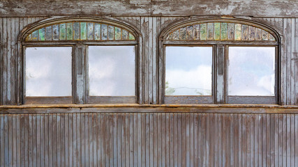 old decorative windows from an antique railroad car