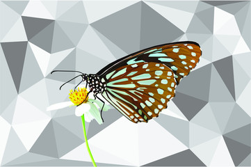 Beautiful Low Poly Brown Butterfly with White Spots on a Daisy