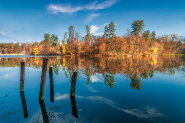 Blue autumn lake.