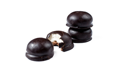 Chocolate candy isolated on white background.Copy space