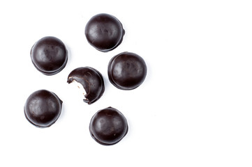 Chocolate candy isolated on white background.Copy space