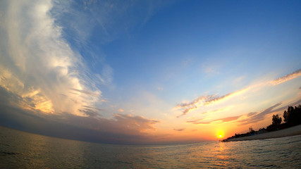 Colorful sky and clouds in the evening. Panorama with twilight sky and sea on summer season.