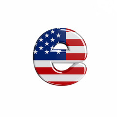 USA letter E - Lower-case 3d american flag font - American way of life, politics  or economics concept