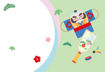 奴凧と羽子板　年賀状