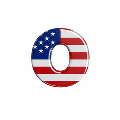 USA letter O - Small 3d american flag font - American way of life, politics  or economics concept
