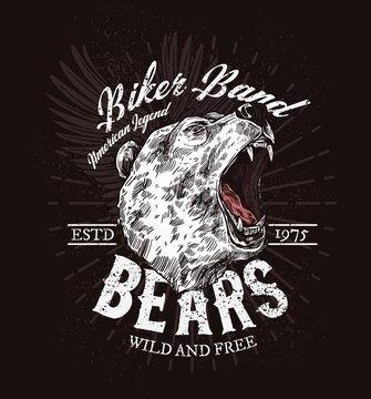 Wild Bear Roaring, Biker Club T-shirt Print