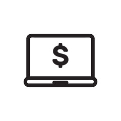 Obraz premium Laptop with dollar sign on screen vector icon, bank symbol. Simple, flat design for web or mobile app