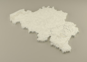 Extruded 3D political Map of Belgium with relief as marble sculpture on a light beige background