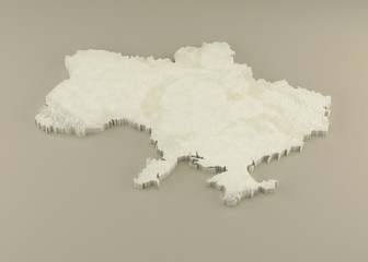 Extruded Marble 3D Map of Ukraine isolated on light beige background