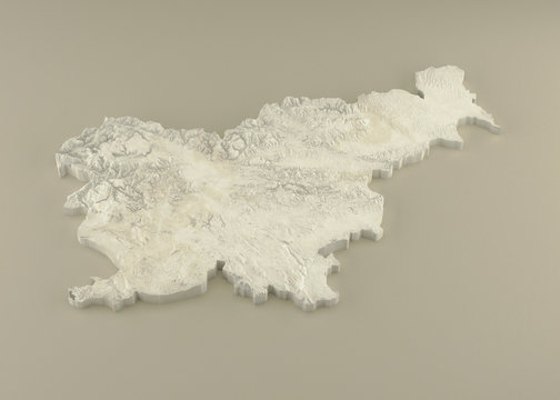Extruded 3D political Map of Slovenia with relief as marble sculpture on a light beige background