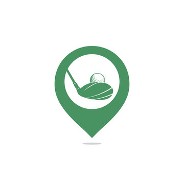 Vector golf club and map pointer logo combination. Golf club inspiration logo design.