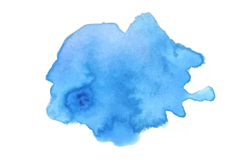 Foto op Plexiglas Abstract watercolor and acrylic blot painting. Blue Color design element. Texture paper. Isolated on white background. © Liliia