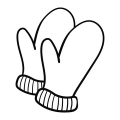 Winter mittens for children or adults. Doodle illustration. Coloring page, Coloring book. Contour. Symbol of celebration and comfort. New Year Christmas. Cozy Home. - Vector. Vector illustration