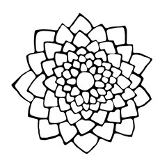 Hand draw lotus flower line. Symbol of india, asia traditions, oriental practices, yoga and meditation. Can be use how decorative element and logo template. Vector