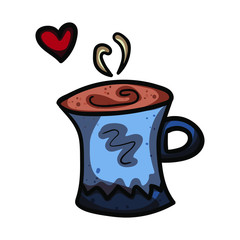 Mug with coffee or cocoa. Favorite hot drink. Doodle illustration. Symbol of celebration and comfort. New Year's and Christmas. Cozy Home. Vector. Vector illustration