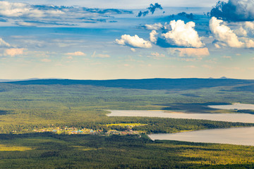 Beautiful view from the Zyuratkul ridge on the lake Zyuratkul. Zyuratkul lake is a high-mountain lake in the southern Ural. Zyuratkul national Park, Chelyabinsk region, Russia.