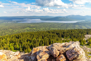 Beautiful view from the Zyuratkul ridge on the lake Zyuratkul. Zyuratkul lake is a high-mountain...