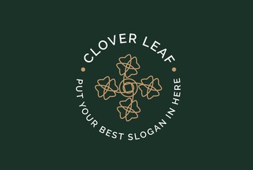 Simple modern gold clover leaf plant seal logo design