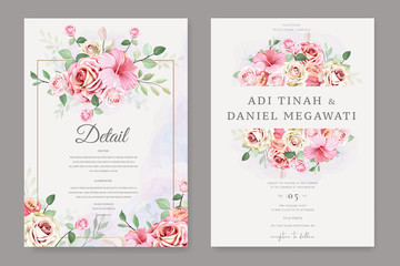 elegant wedding card with beautiful floral and leaves template
