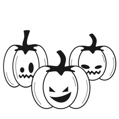 halloween black and white vector illustration with pumpkins for coloring art