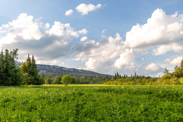 Eco-trail to Zyuratkul ridge on the territory of Zyuratkul national Park. Zyuratkul lake is a high-mountain lake in the southern Ural. Zyuratkul national Park, Chelyabinsk region, Russia.