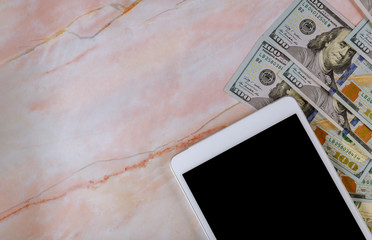 Digital tablet computer with isolated screen in over cash money american dollars