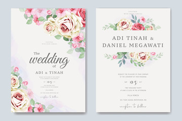 elegant wedding card with beautiful floral and leaves template