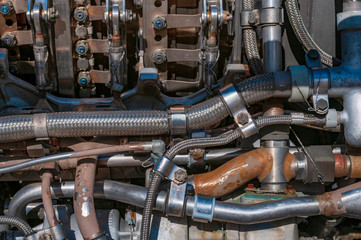 Aircraft jet engine parts. Mechanical background