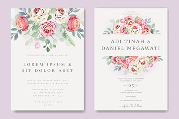Fototapeta na wymiar elegant wedding card with beautiful floral and leaves template
