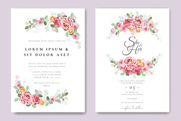 elegant wedding card with beautiful floral and leaves template